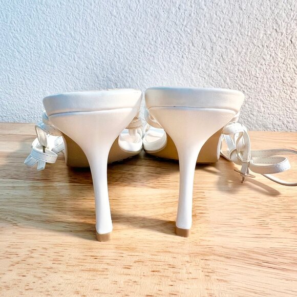 Women's 8 (US) White Vegan Leather Square Toe Ankle Wrap Strappy Stiletto Heels - Picture 7 of 7